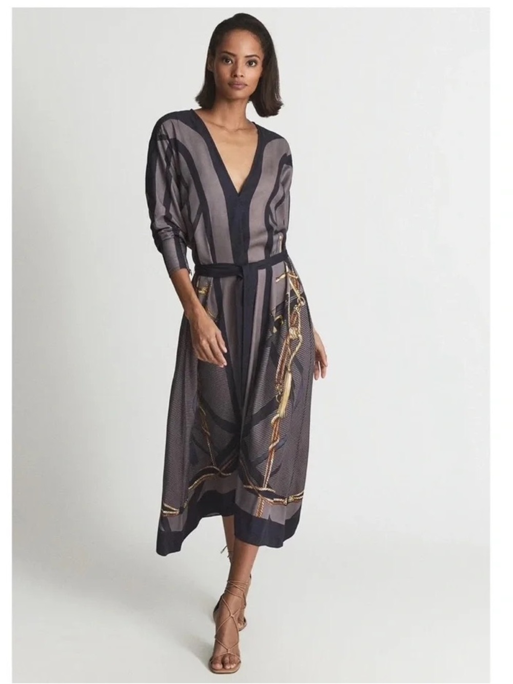 Reiss Evelyn Chain Print Midi Dress Size 4